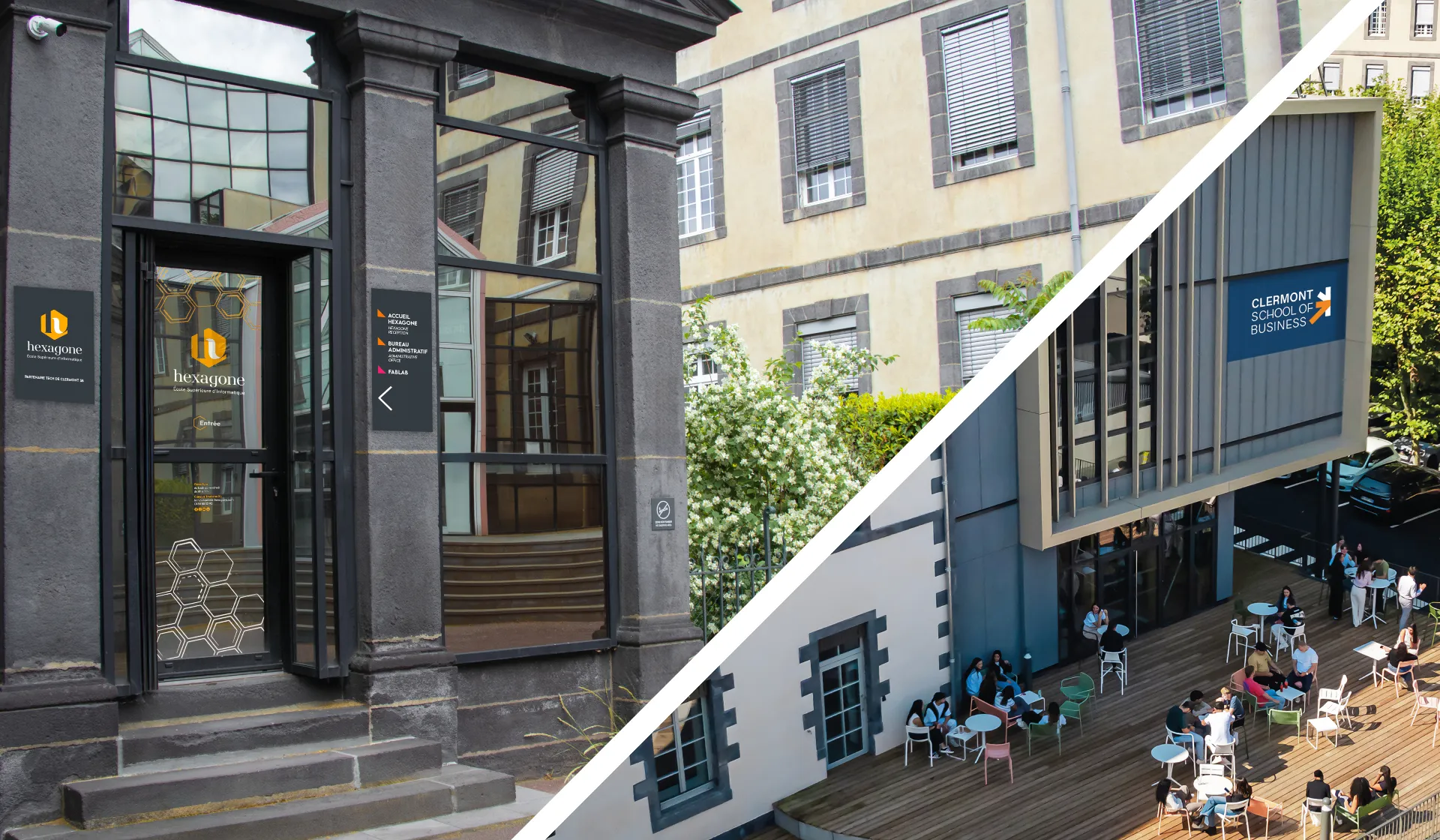 Les deux bâtiments du campus Trudaine XL réunissant Hexagone et Clermont School of Business